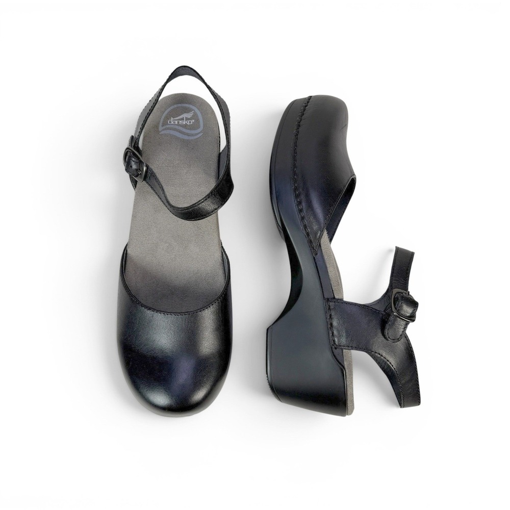 Dansko Sam Mary Jane Clogs Womens 11.5 12 EU 42 Black Soft Full‎ Grain Leather